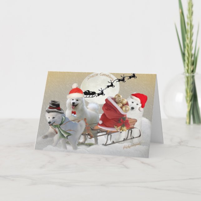 Samoyed Friends Sleding Cards Helgkort (Framsida)