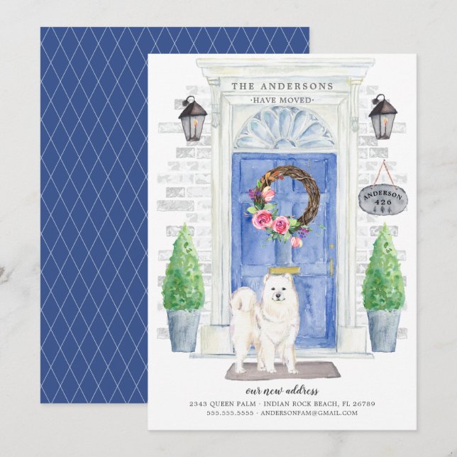 Samoyed Front Door Flytta Announcement Inbjudningar (Fram/baksida)