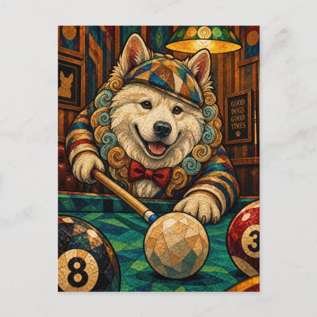Samoyed, geometriskt mosaik vykort (Framsida)