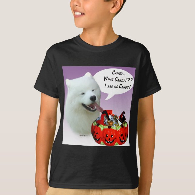 Samoyed Halloween Candy Tee Shirt (Framsida)