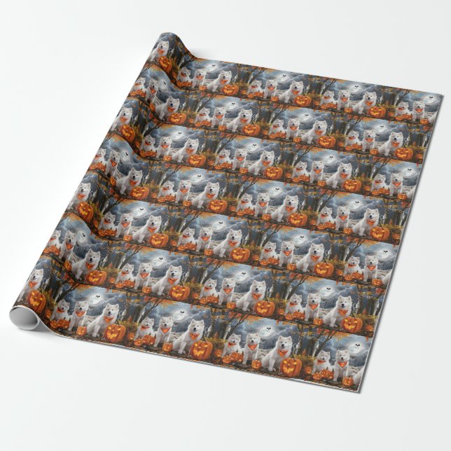 Samoyed Halloween Kuslig Presentpapper (Utrullad)