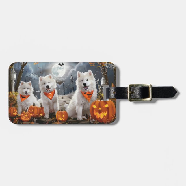 Samoyed Halloween Spooky Bagagebricka (Horisontell Framsida)