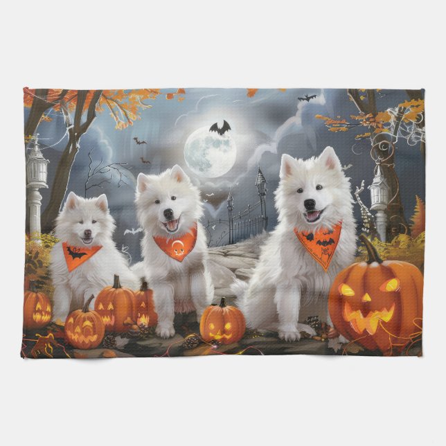 Samoyed Halloween Spooky Kökshandduk (Horisontell)