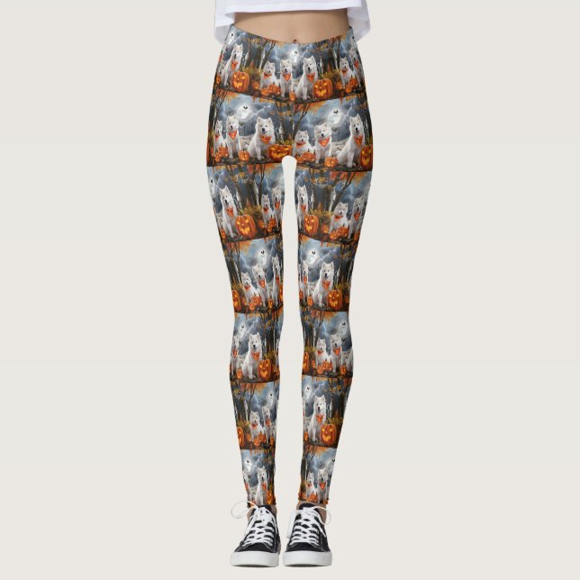 Samoyed Halloween Spooky Leggings (Framsida)