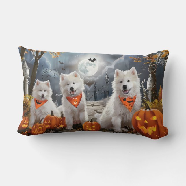 Samoyed Halloween Spooky Lumbarkudde (Baksida)