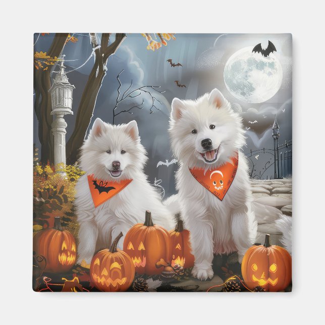 Samoyed Halloween Spooky Magnet (Framsidan)