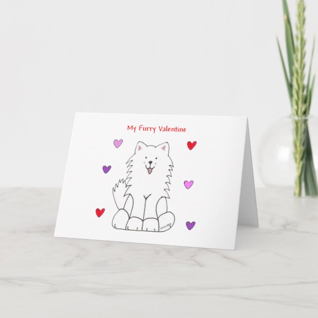 Samoyed Hårig Valentine Helgkort (Framsida)