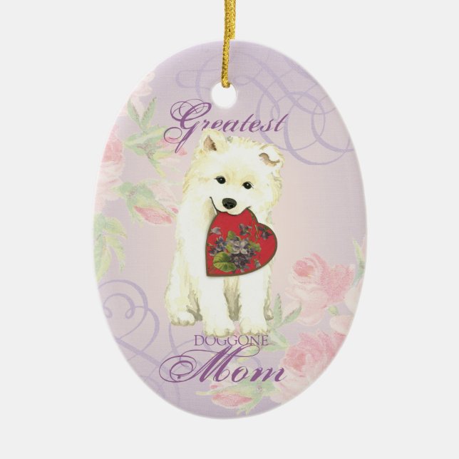 Samoyed Heart Mamma Ceramic Ornament (Framsidan)