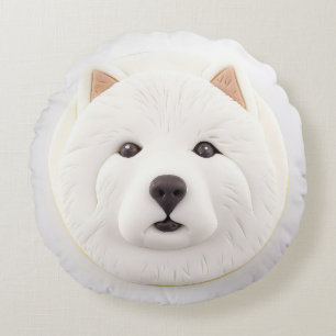 Samoyed Hund 3D Inspired Rund Kudde