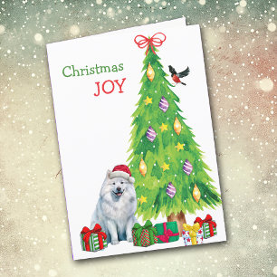 Samoyed Hund, Bird och Julgran Helgkort