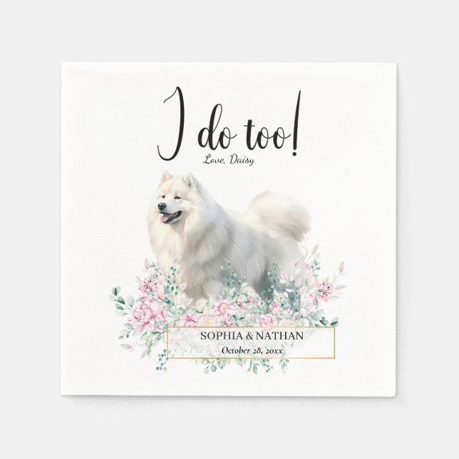 Samoyed Hund Bröllop Cocktail Napkins Pappersservett (Framsidan)