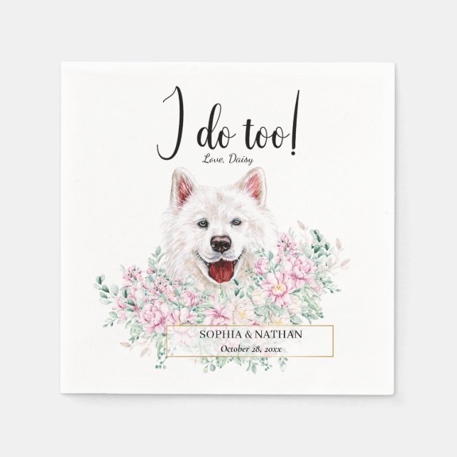 Samoyed Hund Bröllop Cocktail Napkins Pappersservett (Framsidan)
