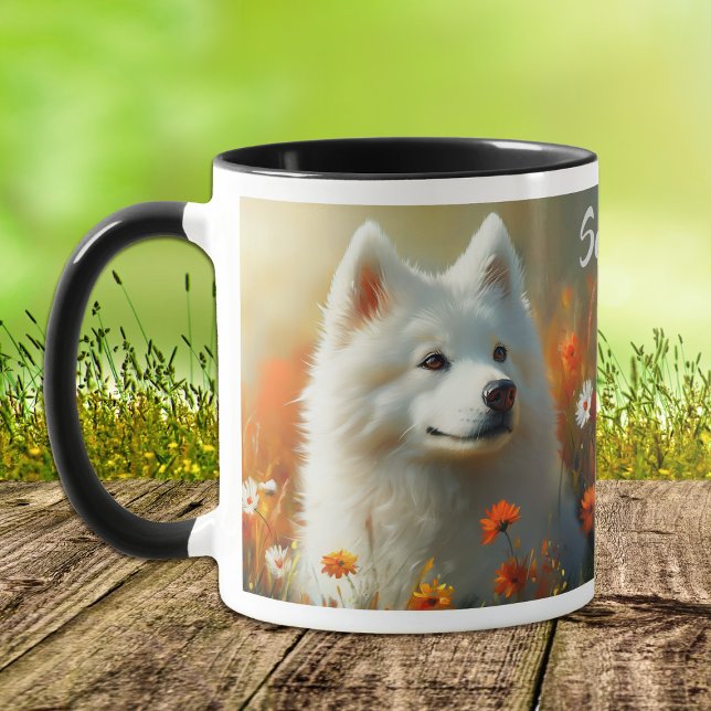 Samoyed Hund Fält i Flowers Mugg (Skapare uppladdad)