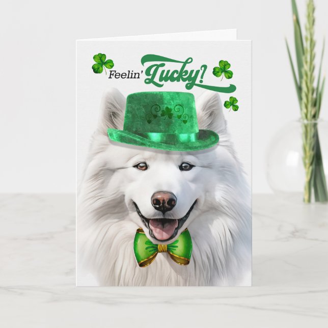 Samoyed Hund Feelin' Lucky St patrick's day Helgkort (Framsida)