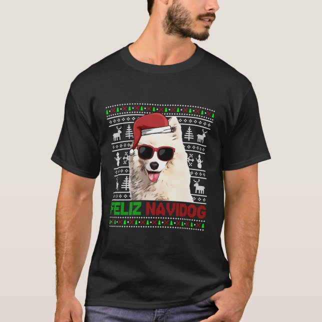 Samoyed Hund Feliz Navidog Funny jul T Shirt (Framsida)