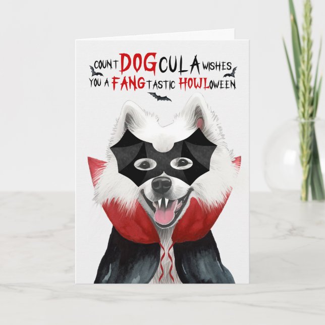 Samoyed Hund Funny Count DOGcula Halloween Helgkort (Framsida)