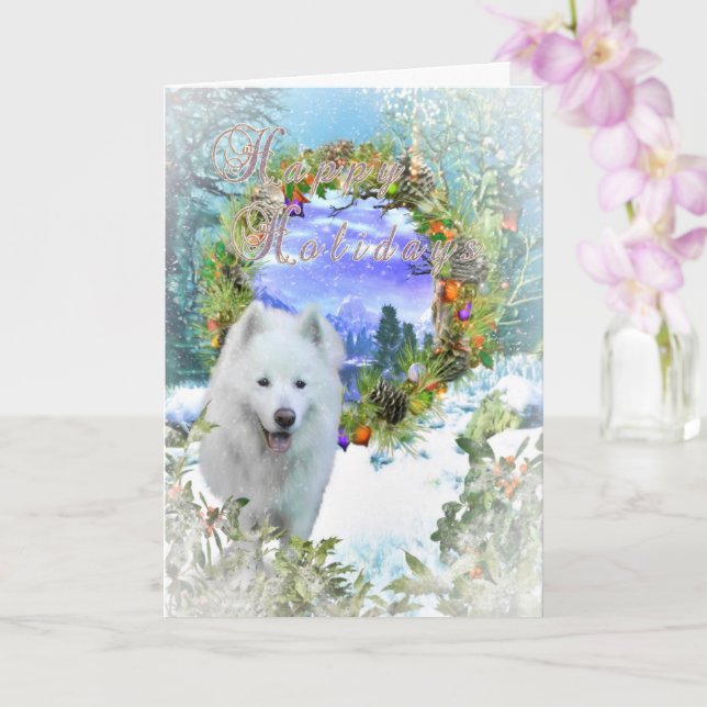 Samoyed Hund GLAD HELG CHRISTMAS-kort Kort (Orkide)