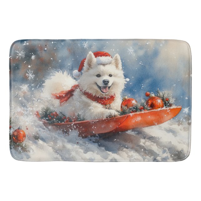 Samoyed Hund i Släd Låt det Snöa Jul Badrumsmatta (Framsidan)