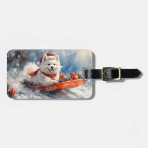 Samoyed Hund i Släd Låt det Snöa Jul Bagagebricka