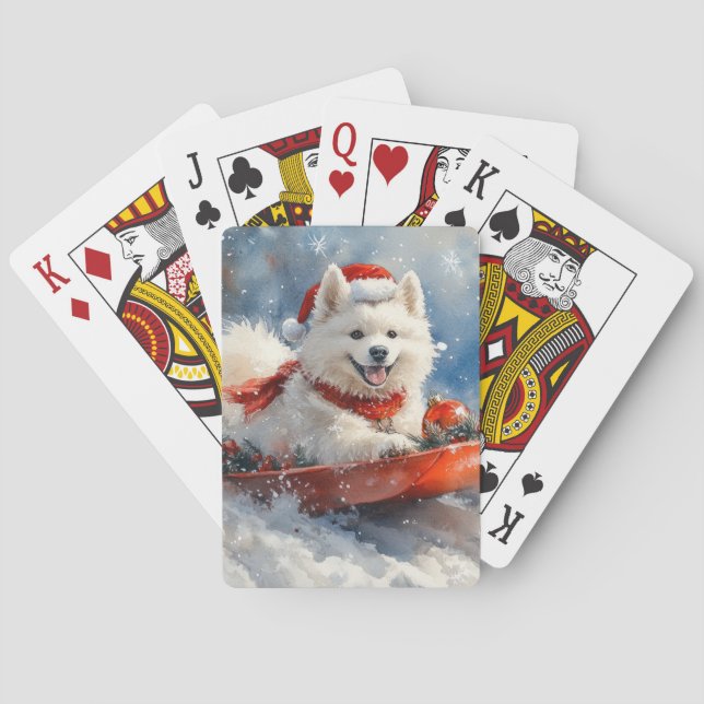 Samoyed Hund i Släd Låt det Snöa Jul Casinokort (Baksidan)