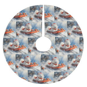 Samoyed Hund i Släd Låt det Snöa Jul Julgransmatta Borstad Polyester