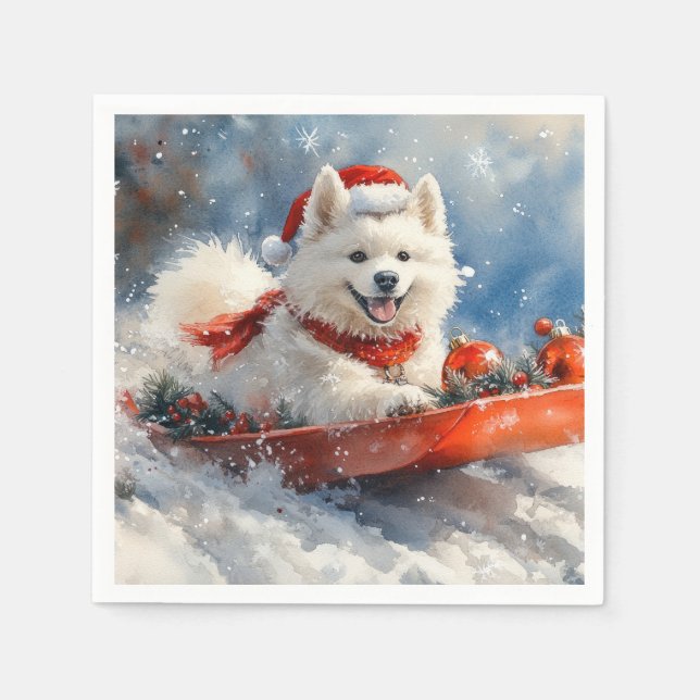 Samoyed Hund i Släd Låt det Snöa Jul Pappersservett (Framsidan)