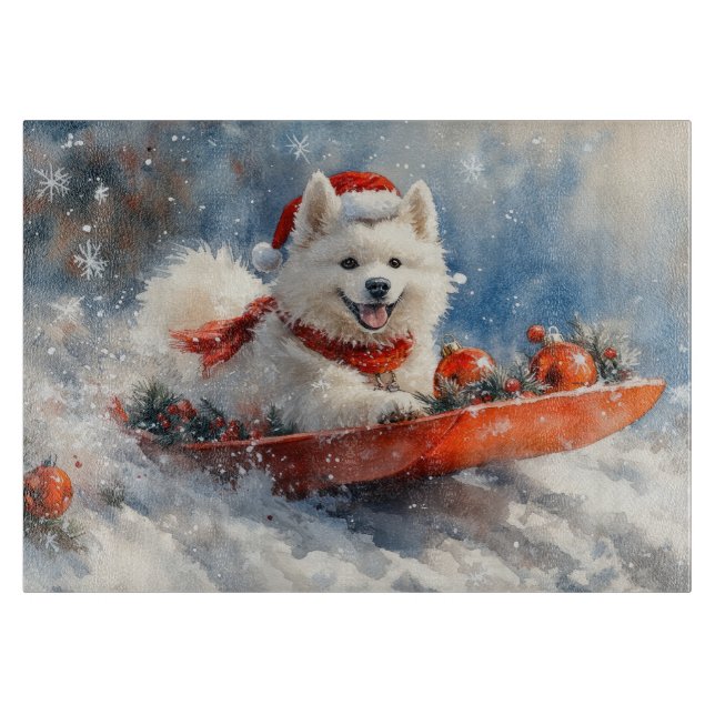 Samoyed Hund i Sledge Låt det snöa jul (Framsidan)