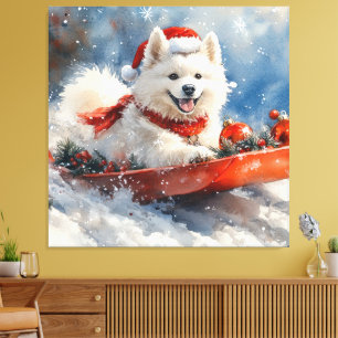 Samoyed Hund i Sledge Låt det snöa jul Canvastryck