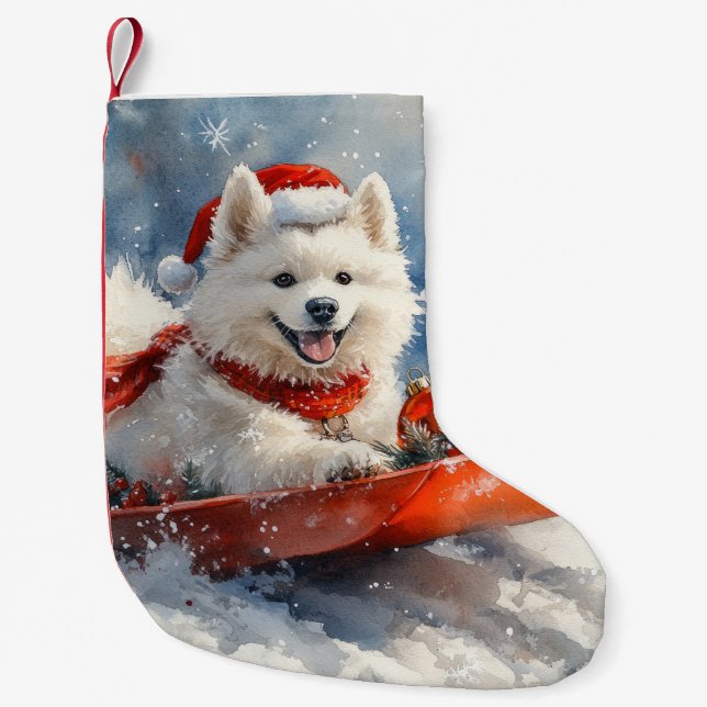 Samoyed Hund i Sledge Låt det snöa jul Liten Julstrumpa (Framsidan)