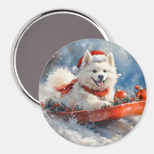 Samoyed Hund i Sledge Låt det snöa jul Magnet