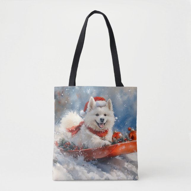 Samoyed Hund i Sledge Låt det snöa jul Tygkasse (Framsida)