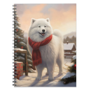 Samoyed Hund i Snö jul Anteckningsbok