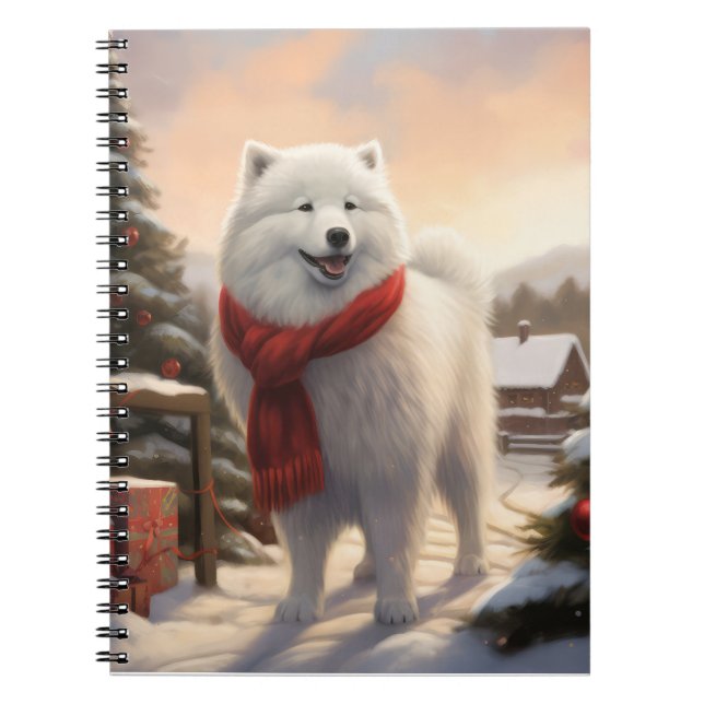 Samoyed Hund i Snö jul Anteckningsbok (Framsidan)