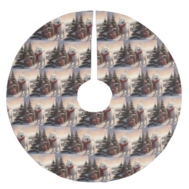 Samoyed Hund i Snö jul Julgransmatta Borstad Polyester (Framsidan)