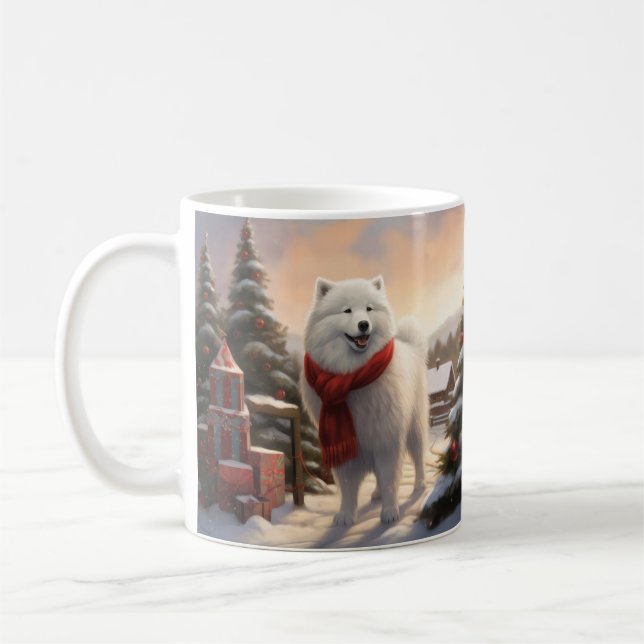 Samoyed Hund i Snö jul Kaffemugg (Vänster)