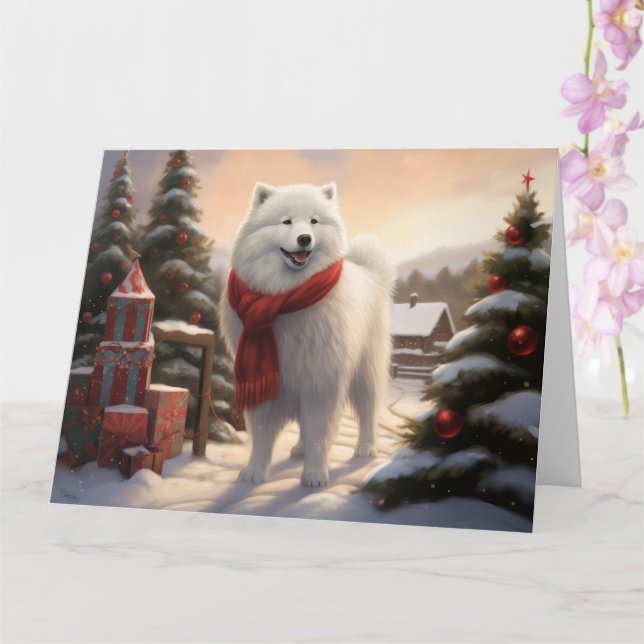 Samoyed Hund i Snö jul Kort (Orkide)