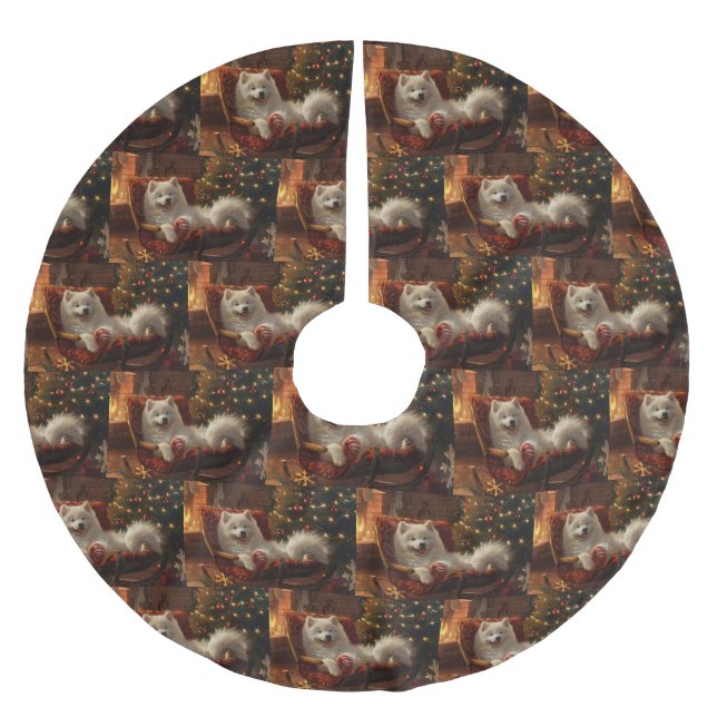 Samoyed Hund jul Festive Julgransmatta Borstad Polyester (Framsidan)