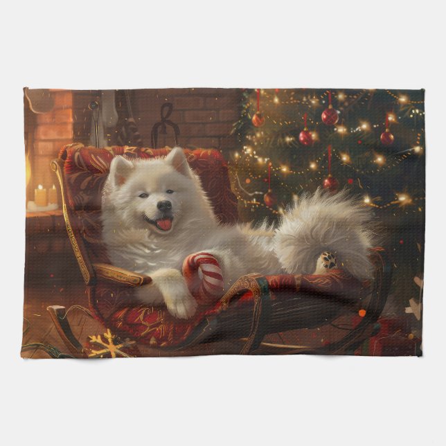 Samoyed Hund jul Festive Kökshandduk (Horisontell)