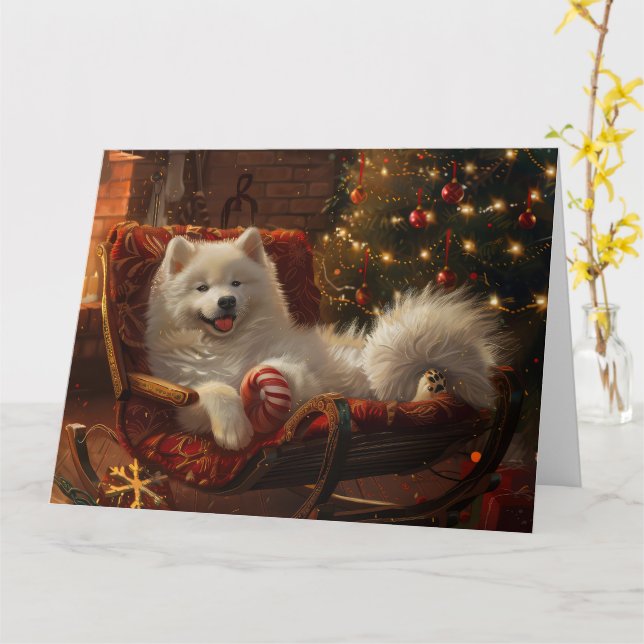 Samoyed Hund jul Festive Kort (Gul blomma)