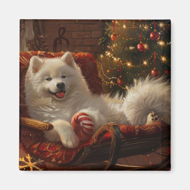 Samoyed Hund jul Festive Magnet (Framsidan)