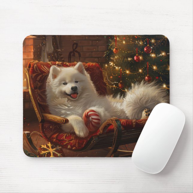 Samoyed Hund jul Festive Musmatta (Med mus)