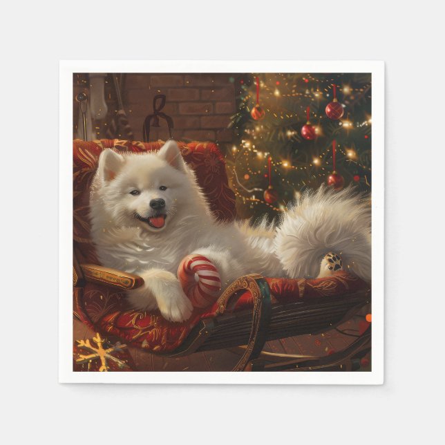 Samoyed Hund jul Festive Pappersservett (Framsidan)