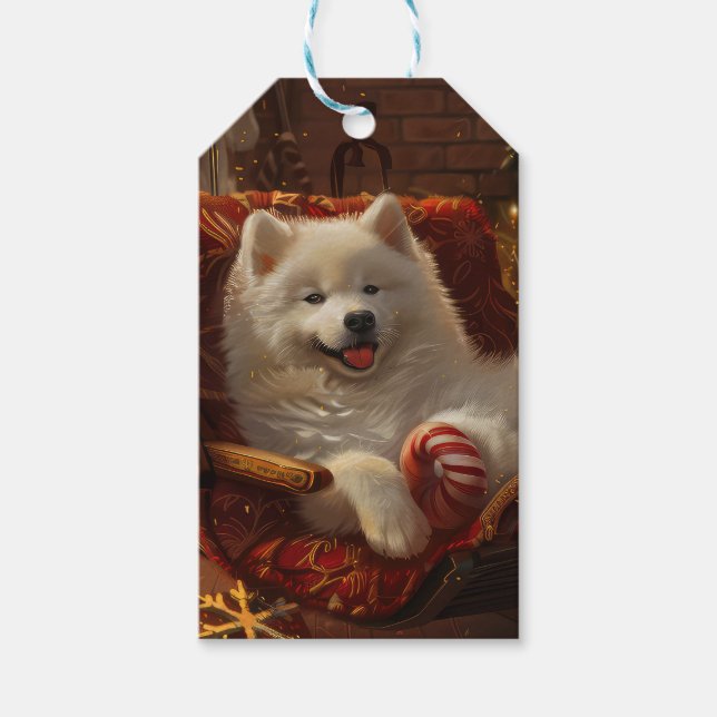 Samoyed Hund jul Festive Presentetikett (Framsidan)