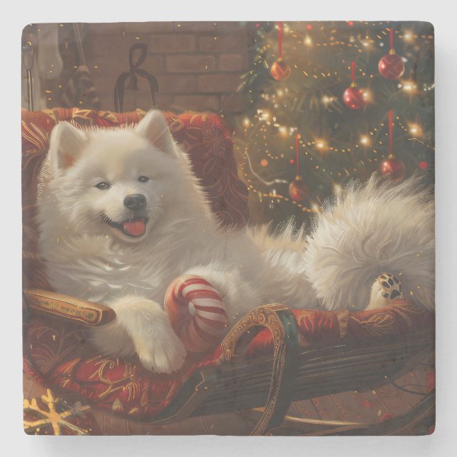 Samoyed Hund jul Festive Stenunderlägg (Framsidan)