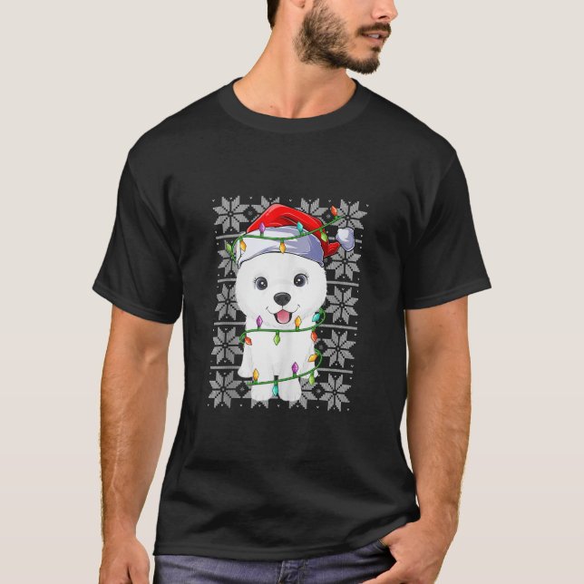 Samoyed Hund jul Ljus Santa Hat Hund Ugly Xm T Shirt (Framsida)
