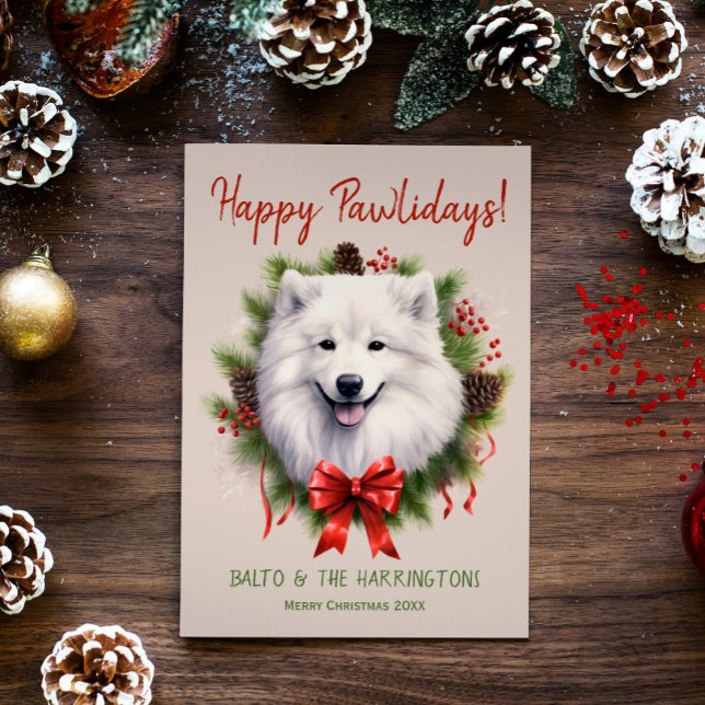 Samoyed Hund jul Lycklig Pawlidays Howlidays Julkort (Skapare uppladdad)