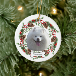Samoyed hund julgransprydnad keramik