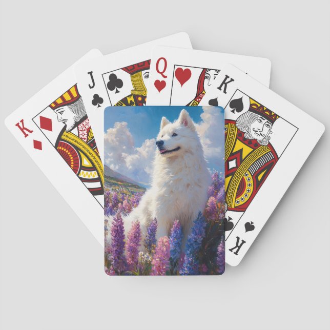 Samoyed Hund Lila Lupine Flowers Casinokort (Baksidan)