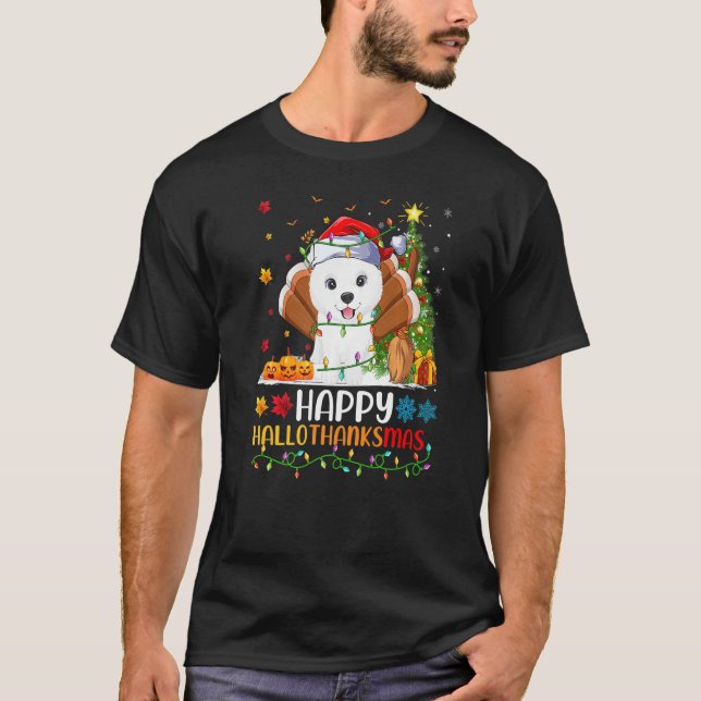 Samoyed Hund Lycklig Samoyed Hellothanksmas T Shirt (Framsida)