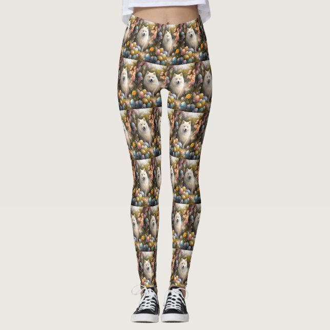 Samoyed Hund med Påskägg Semester Leggings (Framsida)